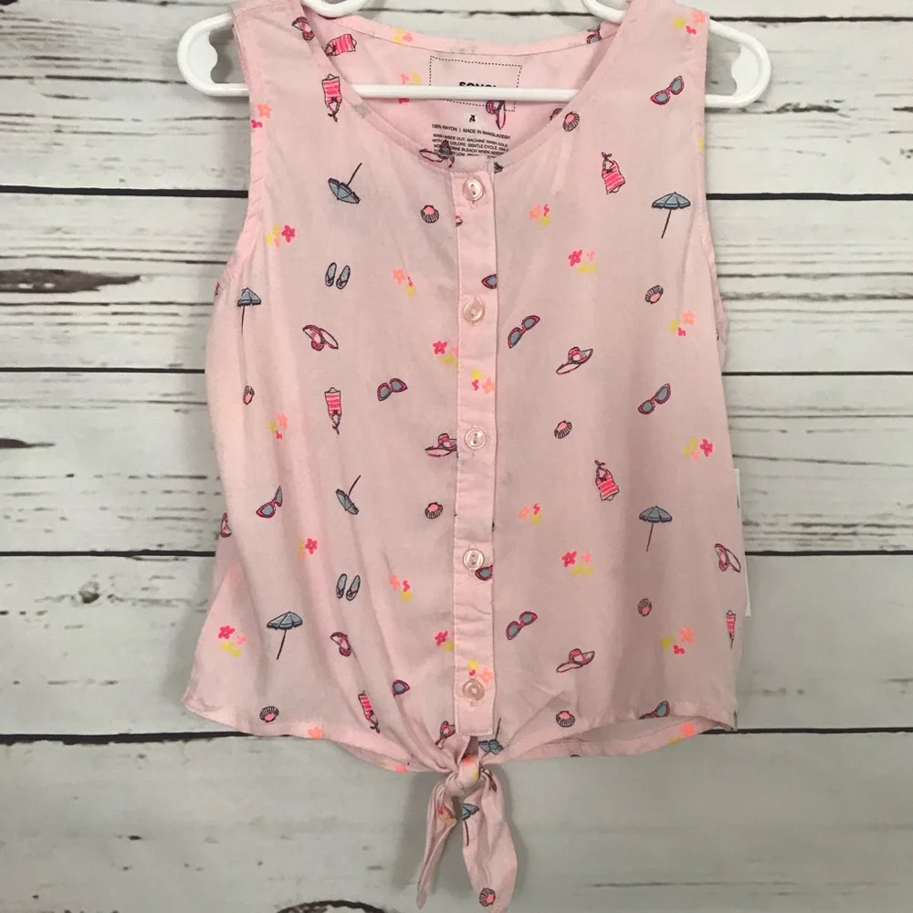 Sonoma Girls Pink Tie Front Shirt Size 4